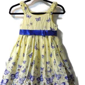 Bonnie Jean Summer Dress/Yellow with Blue Butterflies/ White Daisies/ Size 8